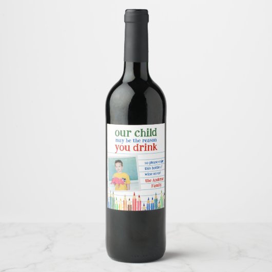 Funny Teacher Gift Wine Bottle Label  Weinetikett (Vorderseite)