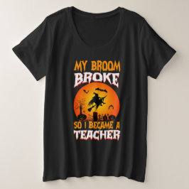 Funny Teacher Halloween Full Moon Witch Grafik Große Größe T-Shirt