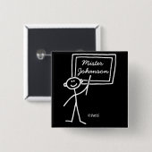 Funny Teacher Male Chalk Strichmännchen Name Tag Button (Vorne & Hinten)