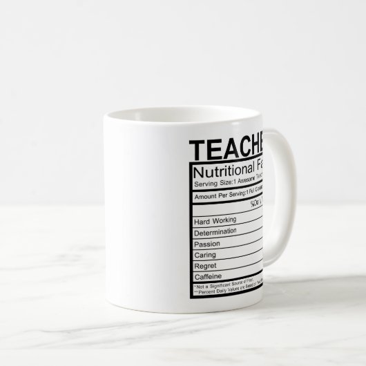 Funny Teacher Nutritional Facts Kaffeetasse (VorderseiteRechts)