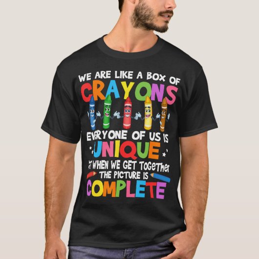 Funny Teacher Wir sind wie eine Schachtel Crayons T-Shirt (Vorderseite)