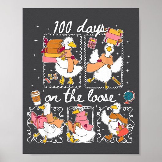 Funny Teachers Silly Goose 100 Day Of School, Goos Poster (Vorne)