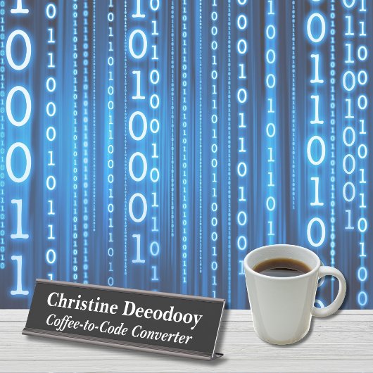 Funny Tech Coffee-to-Code Converter Black Schreibtischnamensplakette