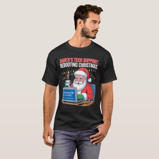 Funny Tech Santa Support Rebooting s T-Shirt (Vorne ganz)