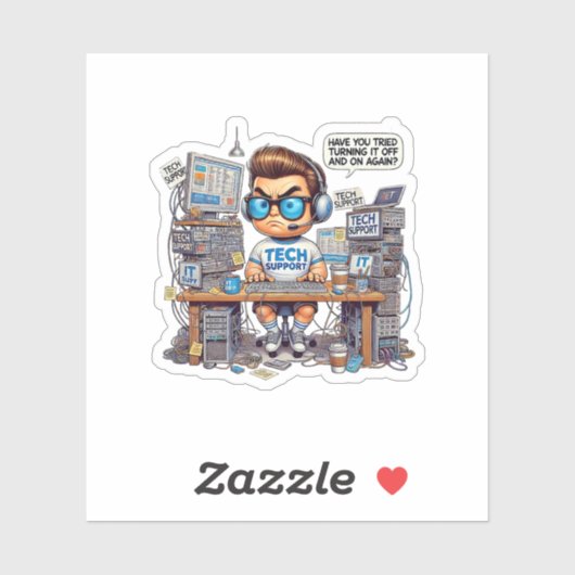Funny Tech Support Cartoon Aufkleber (Blatt)
