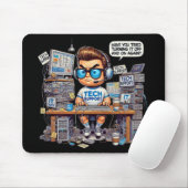 Funny Tech Support Cartoon Mousepad (Mit Mouse)