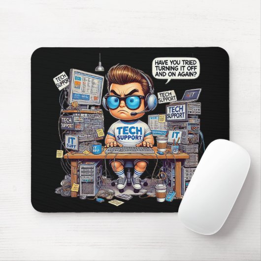 Funny Tech Support Cartoon Mousepad (Mit Mouse)