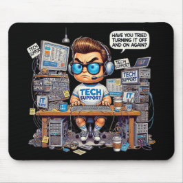 Funny Tech Support Cartoon Mousepad