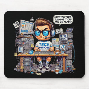 Funny Tech Support Cartoon Mousepad