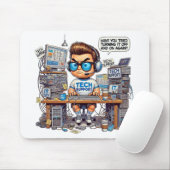 Funny Tech Support Cartoon Mousepad (Mit Mouse)