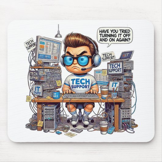 Funny Tech Support Cartoon Mousepad (Vorne)