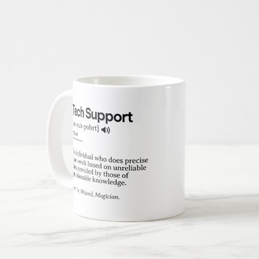 Funny Tech Support Definition | Minimalistisches B Kaffeetasse (Vorderseite Links)