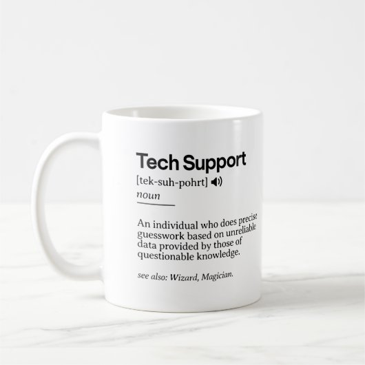 Funny Tech Support Definition | Minimalistisches B Kaffeetasse (Links)