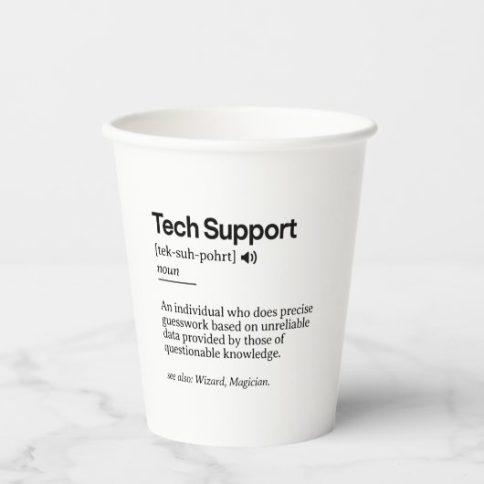 Funny Tech Support Definition | Minimalistisches B Pappbecher (Vorderseite)