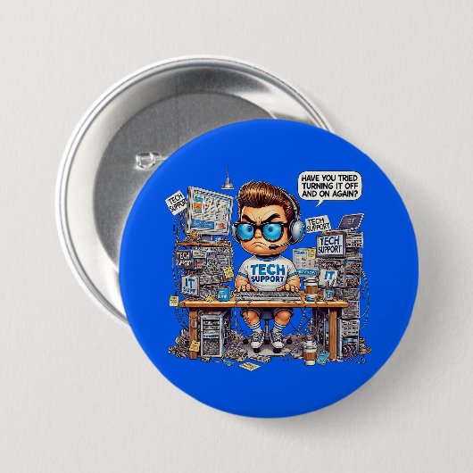 Funny Tech Support Teppich Shirt Cartoon Button (Vorne & Hinten)