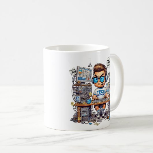 Funny Tech Support Teppich Shirt Cartoon Kaffeetasse (VorderseiteRechts)