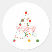 Funny Technology Teacher Christmas Tree Lights Wom Runder Aufkleber (Vorderseite)