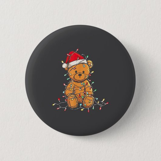 Funny Teddy Bear Christmas Graphics Lights Lover  Button (Vorderseite)