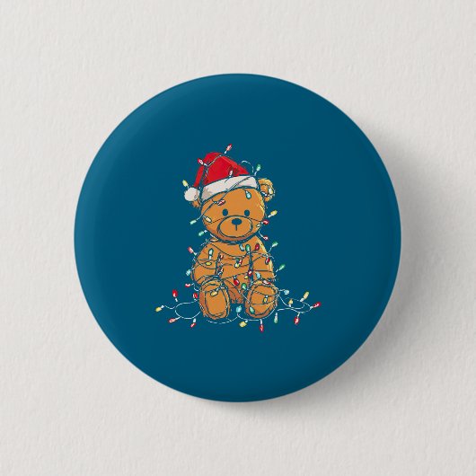 Funny Teddy Bear Christmas Graphics Lights Lover L Button (Vorderseite)