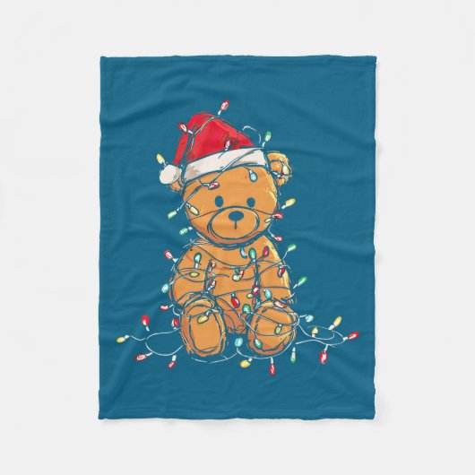 Funny Teddy Bear Christmas Graphics Lights Lover L Fleecedecke (Vorderseite)