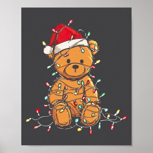 Funny Teddy Bear Christmas Graphics Lights Lover L Poster (Vorne)