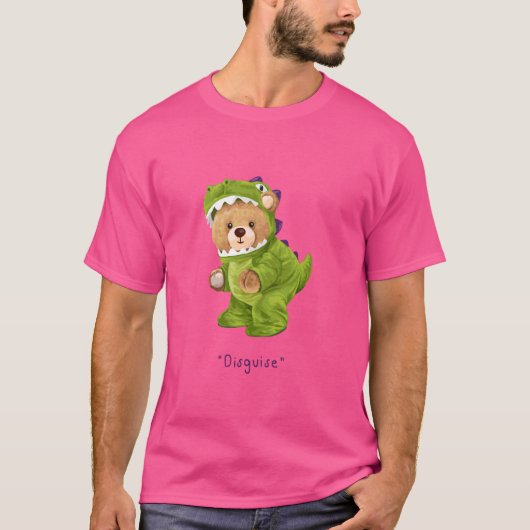 Funny Teddy Bear Disguise T-rex Illustration Graph T-Shirt (Vorderseite)