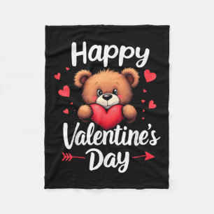 Funny Teddy Bear Holding Herz für Valentinstag Fleecedecke