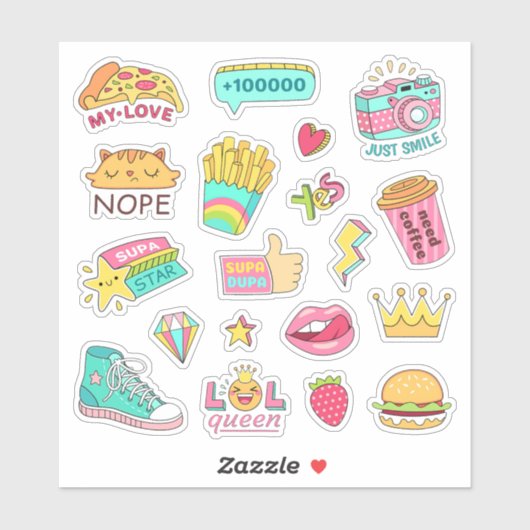 Funny Teen Girl Stuff Niedlicher farbiger Cartoon Aufkleber (Blatt)
