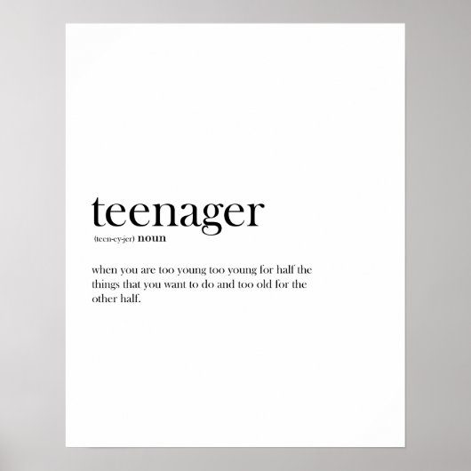 Funny Teenager Definition Typografie Poster (Vorne)