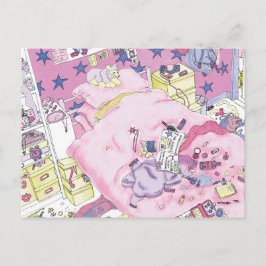 Funny Teenager Girls Messy Zimmer Niedlich Pink Ar Postkarte