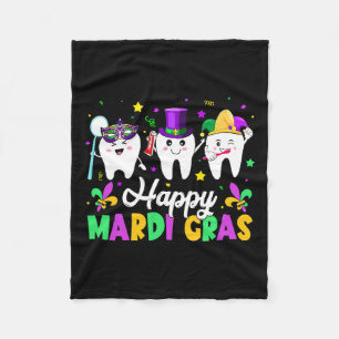 Funny Teeth Happy Mardi Gras Dental Squad Dentist Fleecedecke