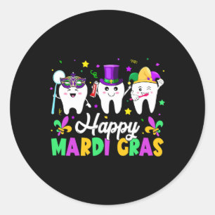 Funny Teeth Happy Mardi Gras Dental Squad Dentist Runder Aufkleber