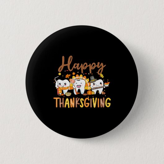 Funny Teeth Thanksgiving Dentist Turkey Dental Squ Button (Vorderseite)