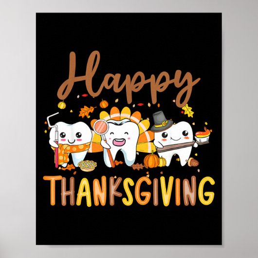 Funny Teeth Thanksgiving Dentist Turkey Dental Squ Poster (Vorne)