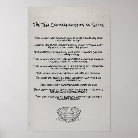 Funny Ten Commandments of Spice Kitchen Wall Art Poster (Vorne)