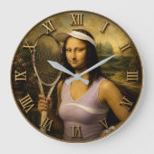 Funny Tennis Mona Lisa Große Wanduhr (Vorderseite)