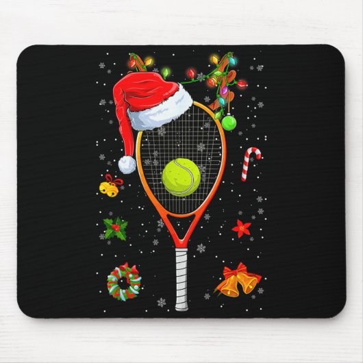 Funny Tennis Racket Reindeer Santa Hat Christmas L Mousepad