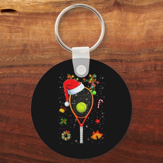 Funny Tennis Racket Reindeer Santa Hat Christmas L Schlüsselanhänger (Vorderseite)
