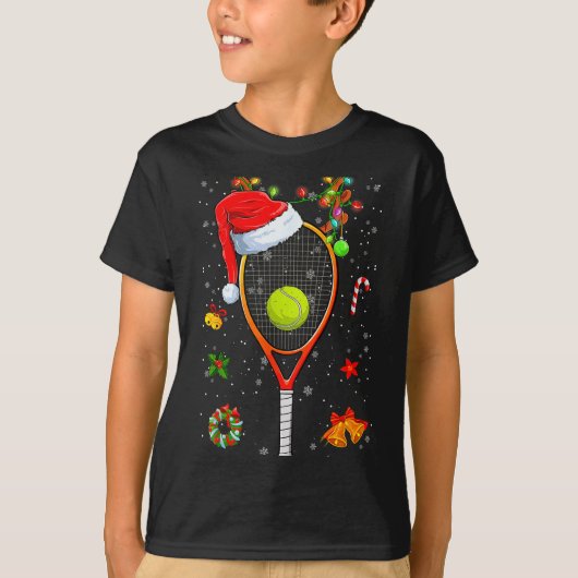 Funny Tennis Racket Reindeer Santa Hat Christmas L T-Shirt (Vorderseite)