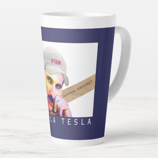 Funny Tesla Portrait Milchtasse (Rechte Ecke)