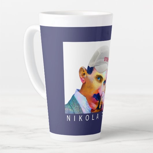 Funny Tesla Portrait Milchtasse (Linke Ecke)