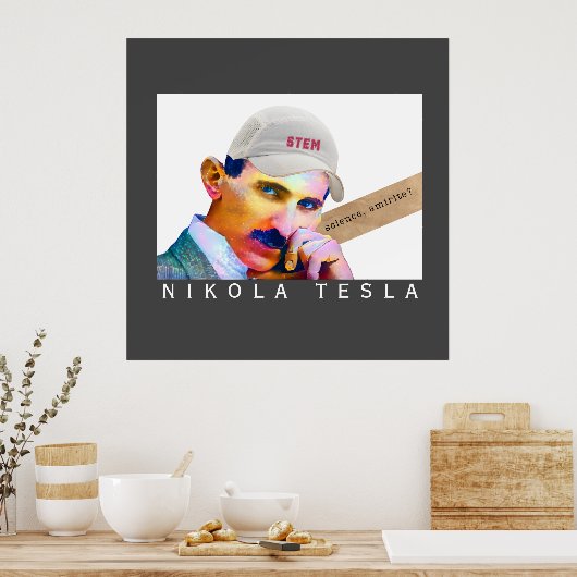 Funny Tesla Portrait Poster (Küche)