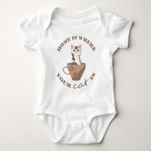 Funny text Zuhause ist, wo Ihre Katze in Becher is Baby Strampler