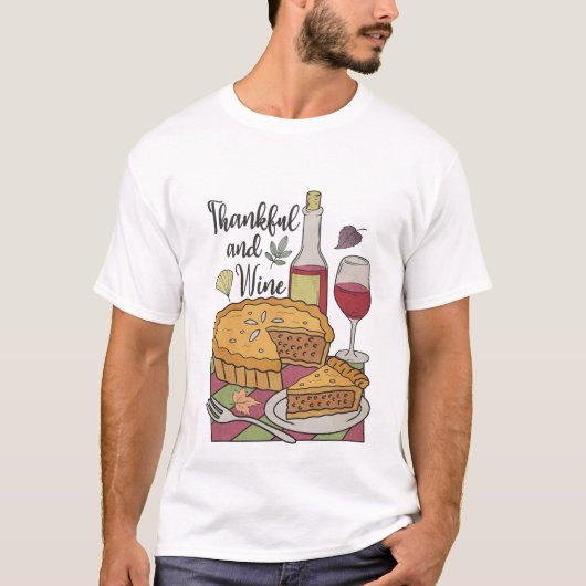 Funny Thankful & Wine - Erntedank T-Shirt (Vorderseite)