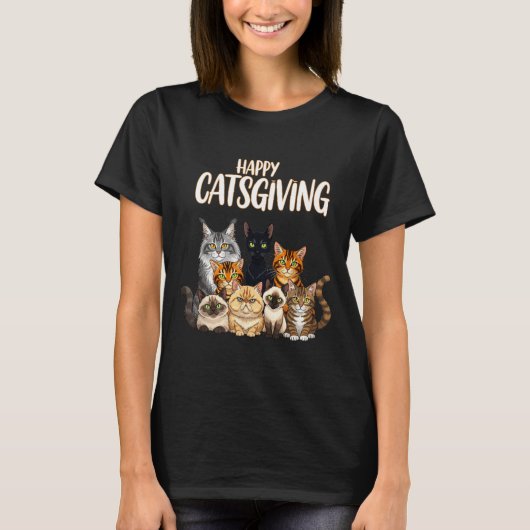Funny Thanksgiving Cat Lovers Gift Happy Catsgivin T-Shirt (Vorderseite)