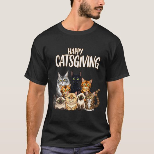 Funny Thanksgiving Cat Lovers Gift Happy Catsgivin T-Shirt (Vorderseite)