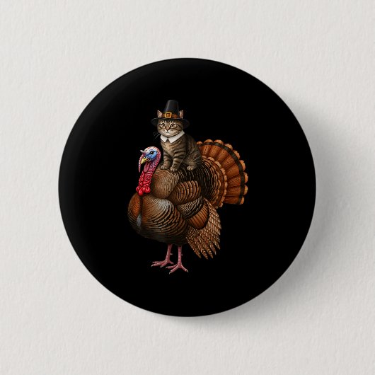 Funny Thanksgiving Cat On Turkey, Lgrim Hat Turkey Button (Vorderseite)