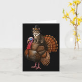 Funny Thanksgiving Cat On Turkey, Lgrim Hat Turkey Karte (Gelbe Blume)