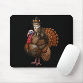 Funny Thanksgiving Cat On Turkey, Lgrim Hat Turkey Mousepad (Mit Mouse)