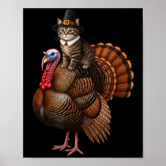 Funny Thanksgiving Cat On Turkey, Lgrim Hat Turkey Poster (Vorne)